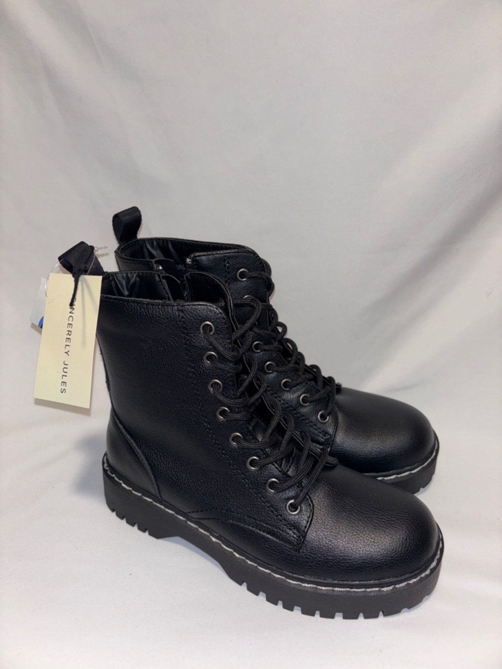 Sincerly Jules Black Lace-Up Platform Combat Boots